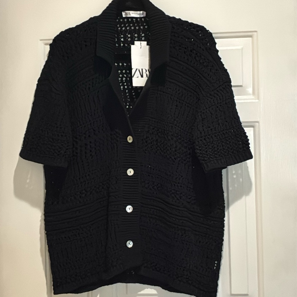 Zara Black Short Sleeve Knit Cardigan